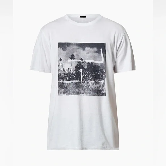 Neuw Palm Tree Art Graphic Linen-Blend T-Shirt- Medium - Picture 1 of 9